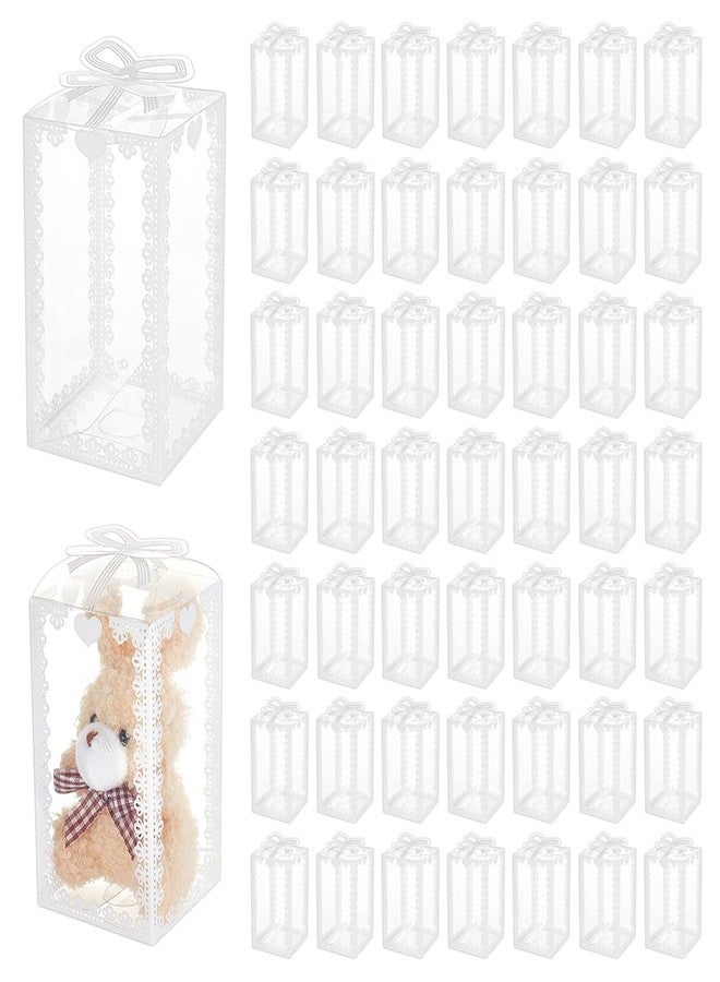 BENECREAT 60Pcs 2.3x2.3x4 Inch Transparent PVC Favor Boxes, Rectangle Bow Knot Pattern Clear Wedding Party Favour Boxes for Candy Chocolate, Festival Gift Packaging - Image 1